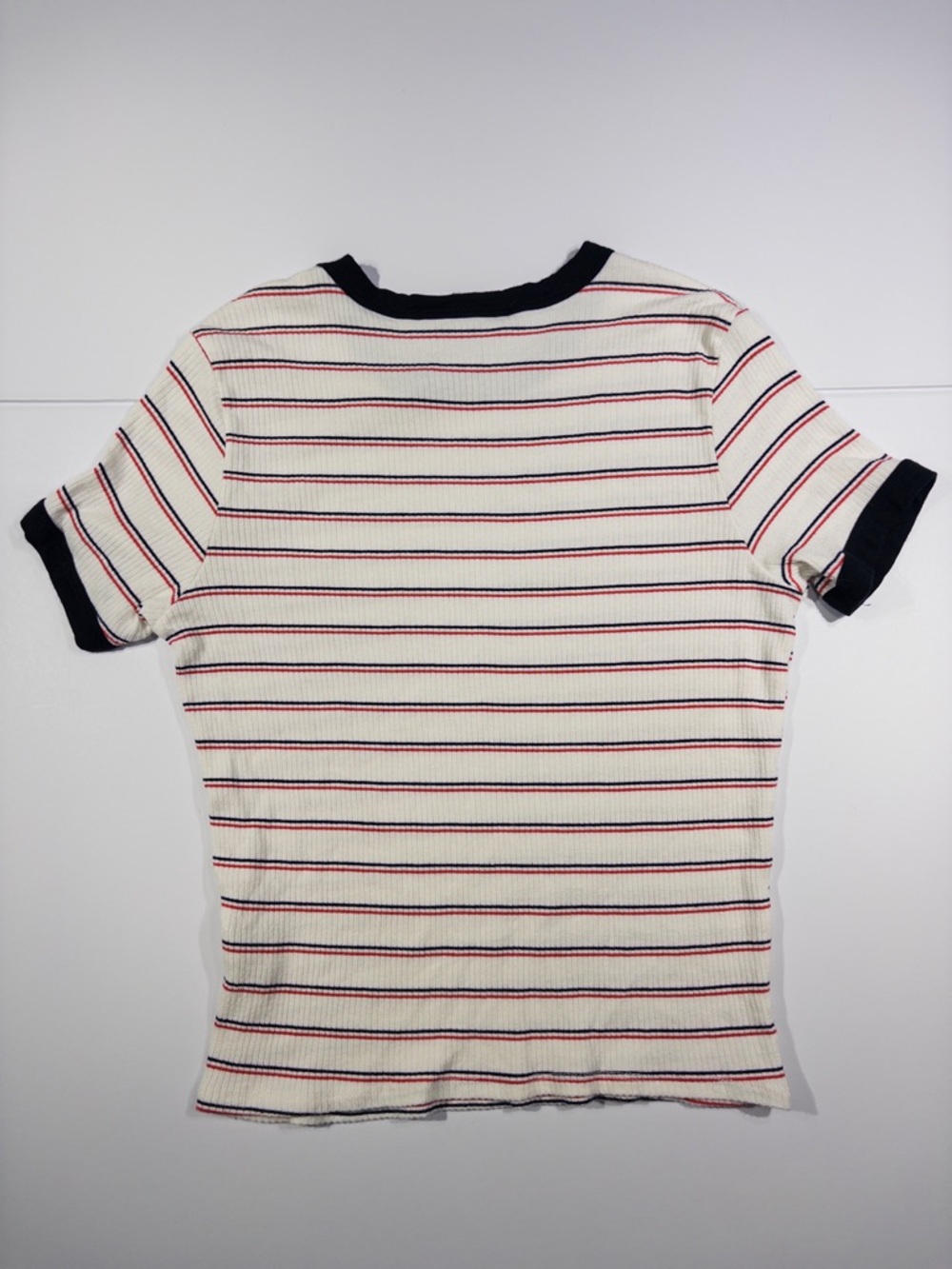 Striped Ringer Baby Tee Y2K Fitted Ribbed T-Shirt Retro Casual Top - Picture 10 of 10